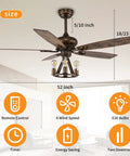 Farmhouse Ceiling Fan With Light And Remote Control 52 Inch Brown Industrial Style Ceiling Fan With 5 Reversible Wooden Blades