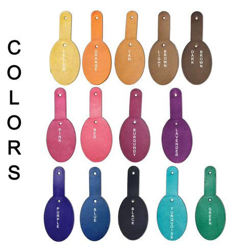 Fresh Oval Leather Key Fobs, 10 Pack Full Grain Vegetable Tanned Keychain Blanks With Hardware in assorted colors.