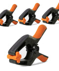 4-pack WOCTEC 6-inch heavy-duty plastic spring clamps with orange grips, front view.
