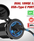 Hella Fast Pd Type C And Qc 3.0 Usb Outlet Panel With Cigarette Lighter Socket For 12V To 24V ATVs, showcasing dual USB and Type C ports.