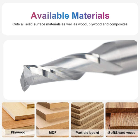 Close-up of a silver carbide spiral router bit with up-cut flutes for woodworking.