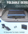 Folded 4 Fold Padded Portable Outdoor Chaise Lounge Chair With Pillow And Side Pocket For Patio Beach Pool Camping And Sunbathing Blue Heavy Duty Folding Recliner in a car trunk