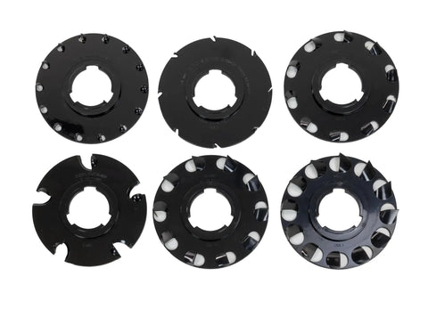 Walk Behind Garden Push Seeder Planter With Six Seed Plates For Up To 20 Varieties showing six black seed plates.