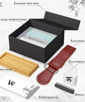 Pro Grade Knife Sharpening Stone Kit With Double Sided Whetstones 400 1000 And 3000 8000, wood base, guide, leather strop, gift box