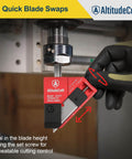 Pro Grade Precision Drag Knife Three Eighths Inch Shaft For CNC Router with adjustable depth and dual bearings being adjusted