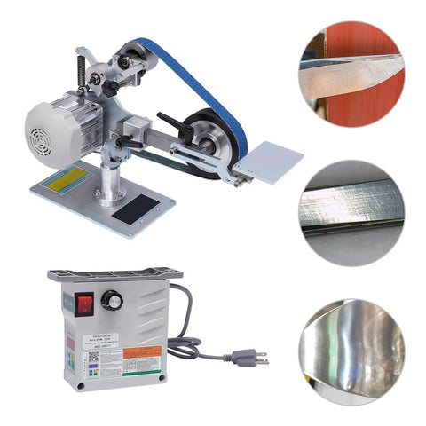 Powerful 550W Brushless Belt Sander With Digital Speed Display And Variable Control, featuring a compact design and sanding belt.