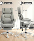 Massage Office Chair With Lumbar Heat For All Day Back Relief, Boss Level Ergonomic Executive Desk Chair, Light Gray, dimensions shown