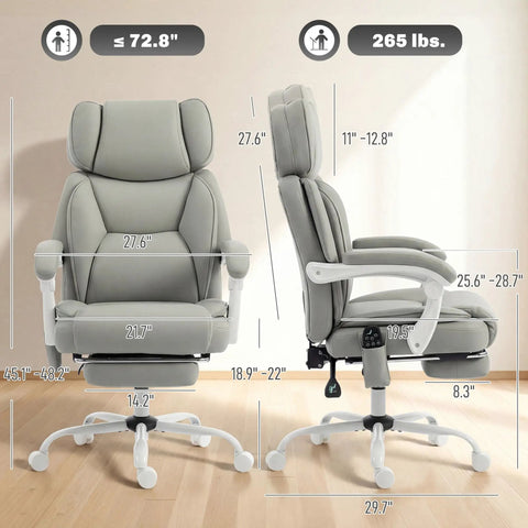 Massage Office Chair With Lumbar Heat For All Day Back Relief, Boss Level Ergonomic Executive Desk Chair, Light Gray, dimensions shown