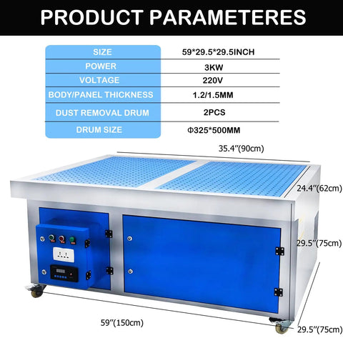 Heavy Duty Metalworking Downdraft Table Featuring A Rock Solid Dust Collector And Welding Fume Extractor Crafted For Grinding Polishing Workstations dimensions and specifications image.