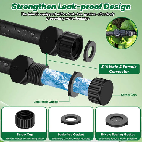 Soaker Hose 50 Ft Half Inch Linkable Garden Drip Irrigation System with no fuss setup and leakproof design connectors