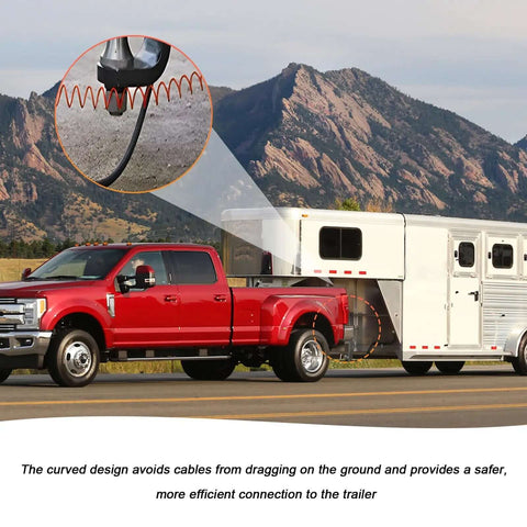 Truck towing a trailer with installed Trailer Brake Away Cable 4Ft High Rebound Towing Coiled Wire With Stainless Steel Carabiner
