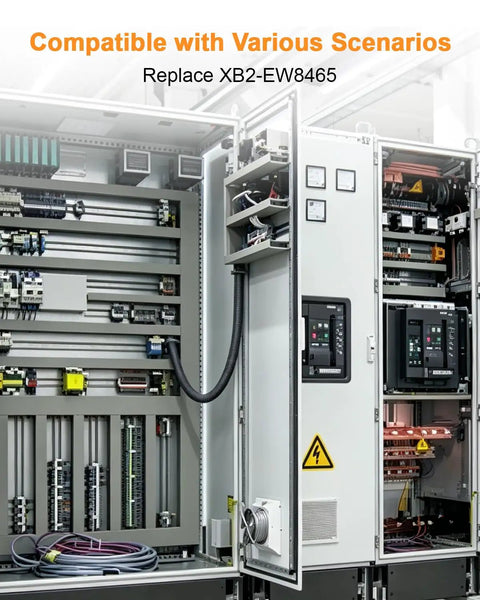 Industrial control panel with dual head push button and signal lamp for automation systems, showing distribution boxes