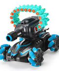 Remote Control Battle Tank That Shoots Foam Darts, 16 Darts Included, Blue RC Car For Kids Aged 7 To 11, toy vehicle displayed.