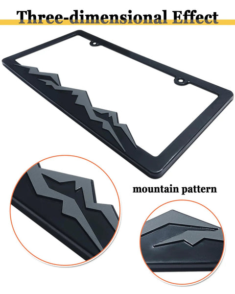 Mountain Themed License Plate Frames Gray On Black Raised Mountain Design Plastic Car Tag Holder with 3D Effect