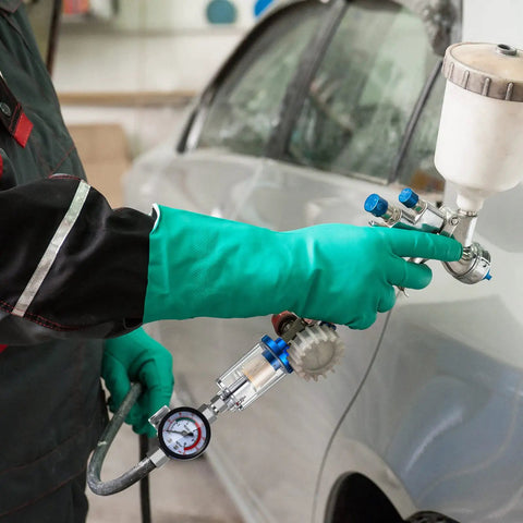 Person using spray gun with Two Pack One Quarter Inch Air Pressure Regulator And Water Separator Kit For Air Compressors Pro Grade Gear