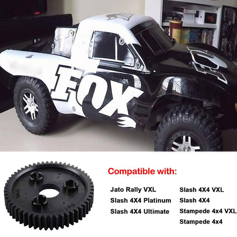 Traxxas 54T 0.8 32 Pitch Spur Gear Set for RC Slash Stampede 4x4 VXL Rally VXL alongside compatible RC truck model