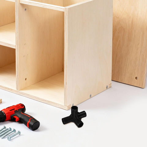4-Way Plastic Shoe Rack Connectors, 16mm Inner Diameter, Black Replacement Pipe Joints for DIY cabinet assembly
