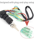 Ignition Key Switch Assembly for Yamaha Outboards 225 250 HP and International Motors Control Box 6 300 HP Replacement 703 82510 42 703 82510 43 Direct Fit Replacement showing wiring connectors and plug-and-play setup.