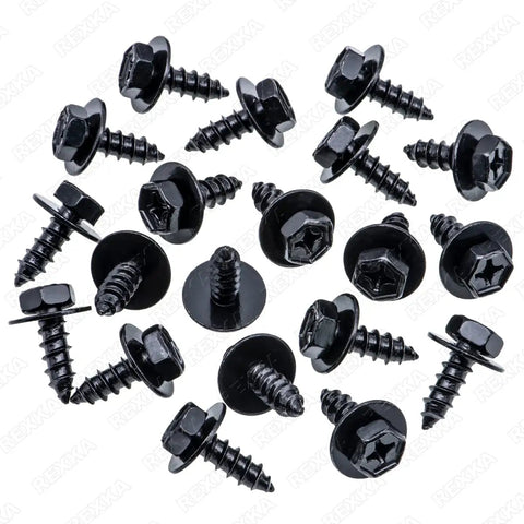 20 Piece Fender Liner Screw Bolts Kit For Toyota And Lexus Models 90159-60498, black e-coat screws with washers, top view