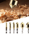 Aracombie 6-pack 3-flute 90° countersink drill bits, titanium HSS end mill set; gold-colored, metric sizes 6–19 mm