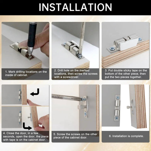 Installation steps for 12 Pack Heavy Duty Double Ball Tension Roller Cabinet Catch Latch For Cabinets And Furniture Doors 60mm Solid Brass Closet Door Hardware