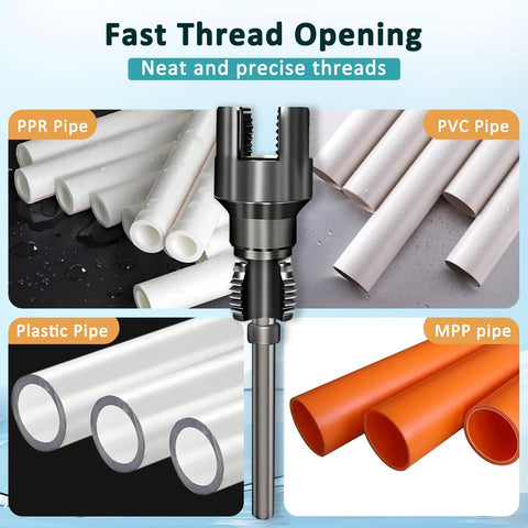 Get That Pipe Threaded Right Upgraded 2-Piece Set Cutter Kit showing PPR, PVC, Plastic, and MPP pipes for precise threading.
