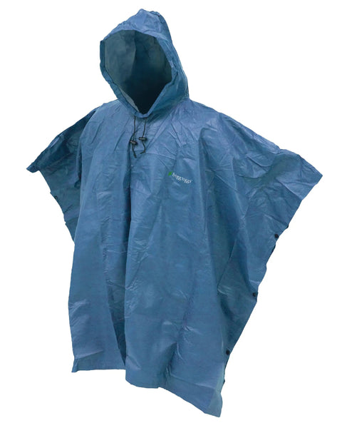 Blue Ultra Lite 2 Reusable Waterproof Breathable Poncho for Everyday Rain Gear, seam-taped, nonwoven polypropylene, front view.