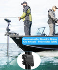 Fishing boat with Heavy Duty Aluminum Mount For Lowrance Eagle Eye Nine Sensor, featuring durable alloy on a rod setup.