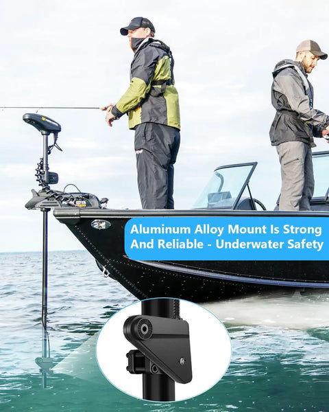 Fishing boat with Heavy Duty Aluminum Mount For Lowrance Eagle Eye Nine Sensor, featuring durable alloy on a rod setup.