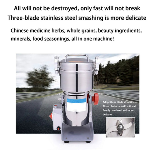 Front view of 700G High Speed Electric Spice And Grain Grinder Mill With 36000 RPM 110V Kitchen Workhorse Powder Machine.