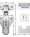 Soft Close Cabinet Hinges 20 Pack For 1/2 Inch Overlay Cabinets, Face Frame Concealed 105 Degree Hinges with dimensions shown
