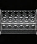 Acrylic Test Tube Rack With 18 Well Holder For 17Mm Tubes, Highly Polished Surface, shown from top view angle.