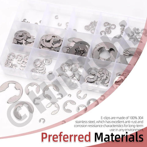E Clip Assortment Kit 211Pcs In 14 Sizes 304 Stainless Steel With Tweezers Includes M1.5 M2 M2.5 M3 M3.5 M4 M5 M6 M7 M8 M9 M10 M12 M15 External Retaining