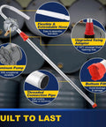 Top Shelf Aluminum Rotary Hand Crank Drum Pump Built Legit For Heavy Duty Oil And Chemical Fluid Transfers With No Fuss Operation And Rock Solid Workshop Durability, aluminum construction with hose and filter details.