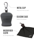 Chums Pouch Microfiber Lens Cloth: gray silicone case with metal clip and black 8x8in microfiber cloth