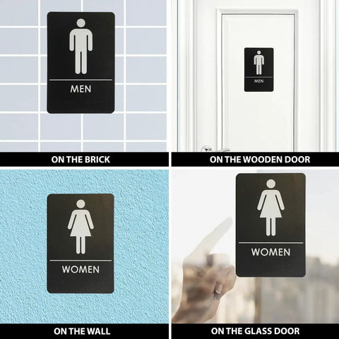 ADA Compliant Restroom Door Signs For Offices, Businesses, And Restaurants, Mens And Womens Bathroom Signs In Black, Durable Plastic