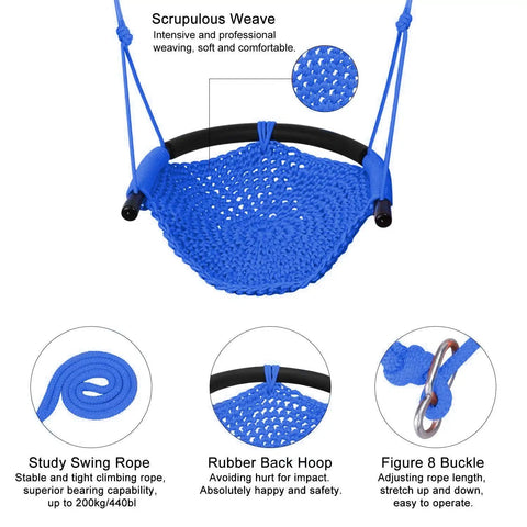 Heavy Duty Kids Rope Swing Seat For Indoor And Outdoor Play With Secure Hooks And Straps 440 Lb Capacity Blue