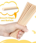 One Hundred Pack Premium Natural Wood Dowel Rods One Eighth By Six Inches Ultra Smooth Round Craft Sticks shown in hand with smooth edges.