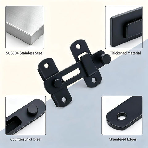 Badass 2 Pack 4 Inch Matte Black Gate Latches Forged From Premium SUS304 Stainless Steel Heavy Duty Rust Proof with chamfered edges.