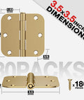 Heavy Hitting 30 Pack 3.5 Inch Premium Champagne Bronze Door Hinges Built Dang Tough From Solid Metal With Clean 5/8 Radius Edges For Smooth 270 Pivot On Every Interior Or Exterior Door Install Designed To Handle Real World Grind Daily with detailed dimensions.