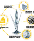 Self Drilling Drywall Anchors Kit 160Pcs Heavy Duty Holds Up To 80 Lbs Manganese Steel No Pre Drilling Needed with sharp point detail