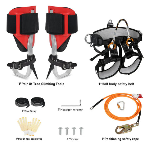 Pro Grade Heavy Duty Tree Climbing Spikes Set With Adjustable Gear And Safety Seat 10Ft steel wire core flip line and accessories