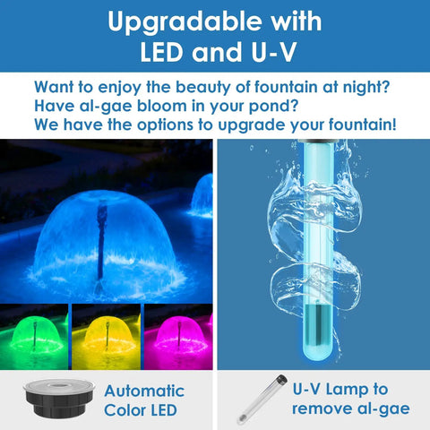 All In One Pond Fountain Kit With 3 Spray Heads And 400 GPH Pump, 4 Stage Filtration For 200 To 350 Gallon Ponds with LED and UV upgrade options
