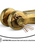Close-up of the cotter pin on G70 Five Sixteenth Inch Chain Hook Pack Of Four Heavy Duty Clevis Grab Hooks for secure attachment.