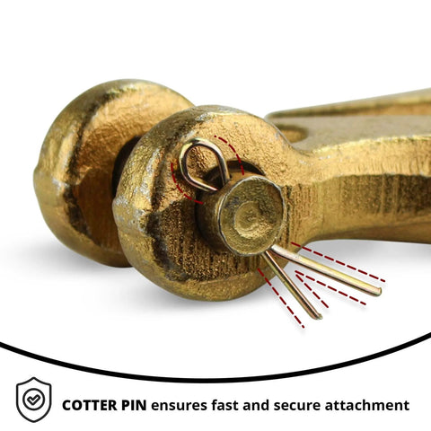Close-up of the cotter pin on G70 Five Sixteenth Inch Chain Hook Pack Of Four Heavy Duty Clevis Grab Hooks for secure attachment.