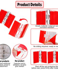 Clear Acrylic Self Adhesive Hinges 12 Pack 35 By 25 Mm For Crafts Cabinets Furniture Displays And Aquariums Transparent Continuous Folding Hinges For Easy Diy Projects detail showing red protective film.
