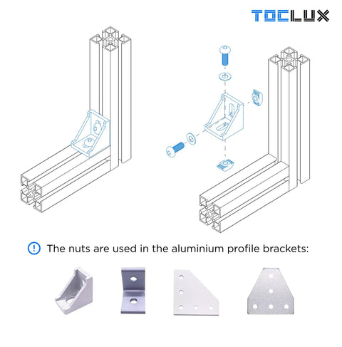 M5 Drop-In T-Nuts Set 100 Pcs Hammer Head T-Nuts For 6mm T Slot Aluminum Extrusion Carbon Steel Nickel Plated Anti Rust Hardware For 20 Series Extruded Aluminum Rails used in aluminum profile brackets
