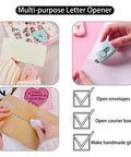9 Pack Retractable Box Cutter Set With Mini Letter Opener and Cute Cloud Charm in use on envelopes and boxes
