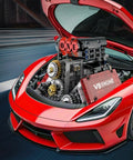 Mini V8 Engine Kit That Really Runs With Battery And Motor, Build Your Own 8 Cylinder STEM Engine Model, Realistic Pistons, Crankshaft, Belts, Fans, And Moving Parts, 478 Plus Pieces For Adults And Makers mounted in red car