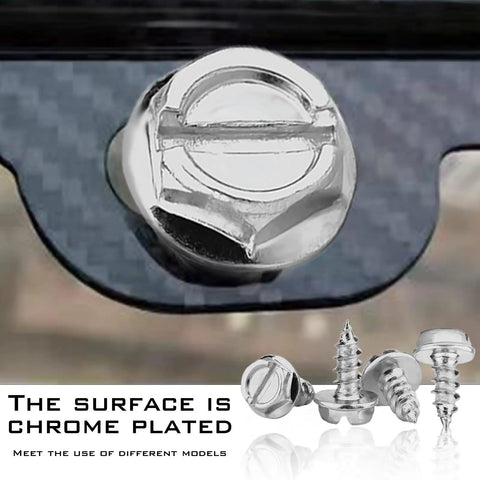 Close-up of a slotted hex head bolt from the 4 Piece 304 Stainless Steel License Plate Screw Kit With Slotted Bolts And Self Tapping Design For Secure Front Rear Car Truck Suv Mounting Silver Finish